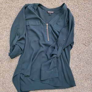 Express Women's Teal Blouse with Zip Detail
